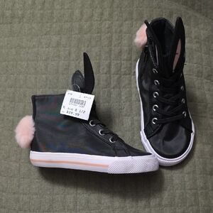 Black High-Top Sneakers with Pink Accents